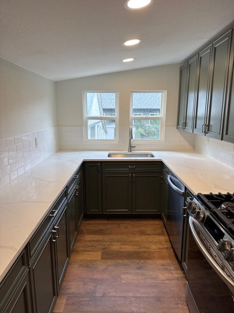 Finished kitchen cabinet refinish after — H3 Painting