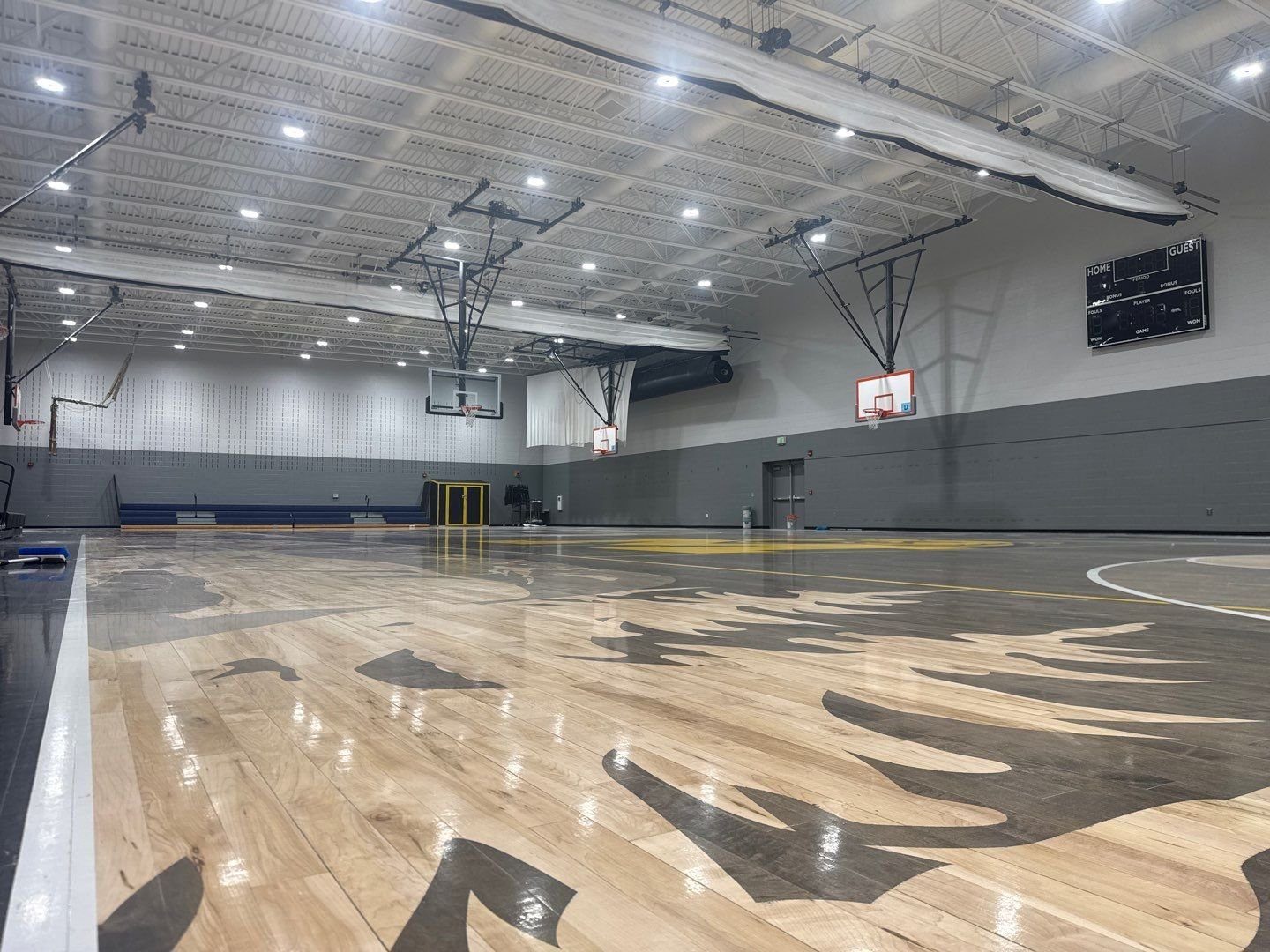 Wide view of the repainted gym walls at Mesa Middle School in Castle Rock