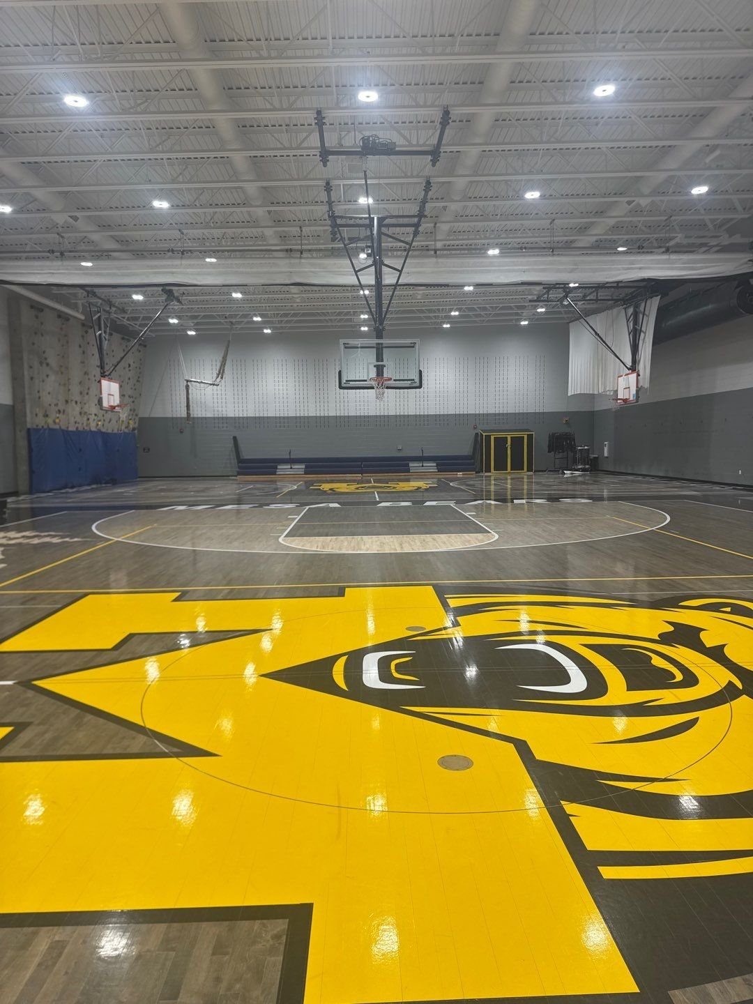 Mesa Middle School gym with fresh two-tone wall paint behind the basketball court