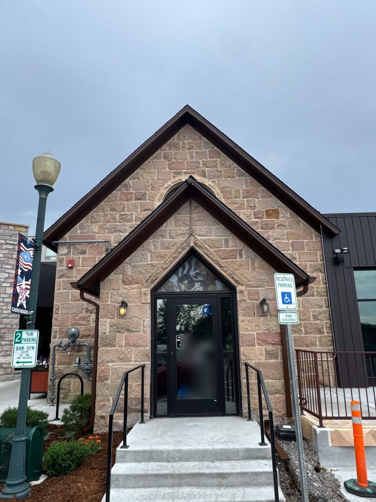 Scileppi's at the Old Stone Church in downtown Castle Rock, CO, front entry after exterior painting
